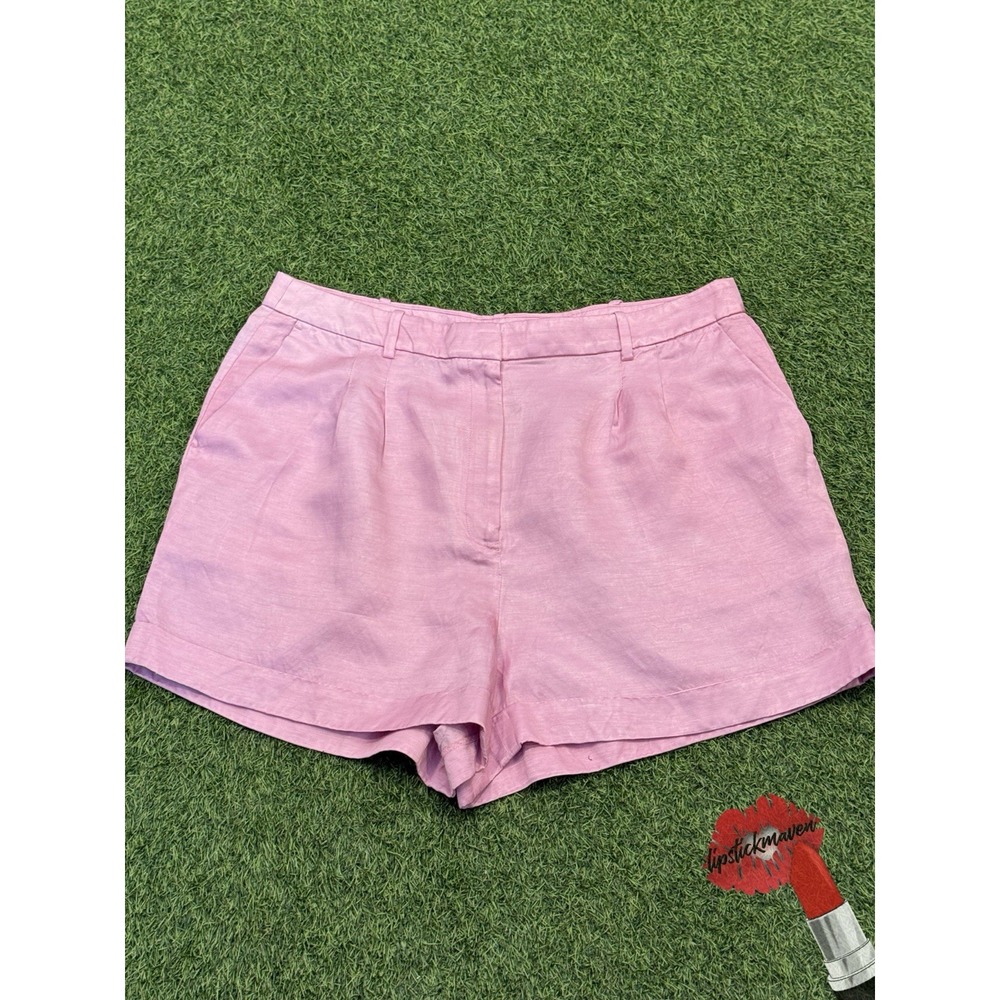 J Crew Shorts Womens 16 Plus Pink Satin Linen Blend Summer Coastal Chino